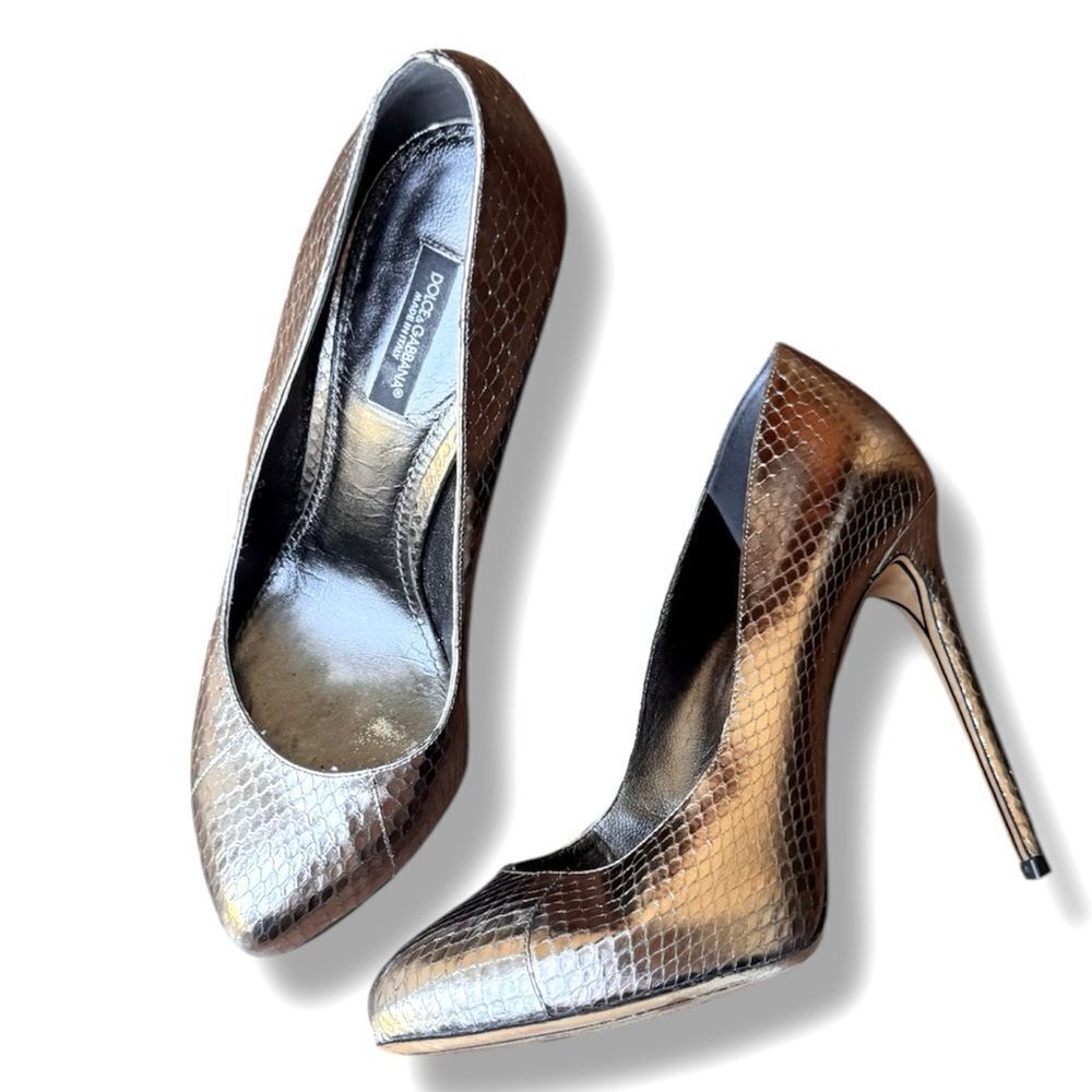 Vintage Dolce & Gabbana Metallic Python Stiletto Pumps 5” Heel | Sz 38 Y2K Glam